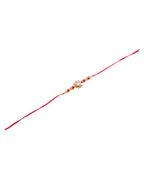 NVR Men Red Kundan Studded Floral Design Thread Rakhi with Roli Chawal Chandan & Mishri - Distacart