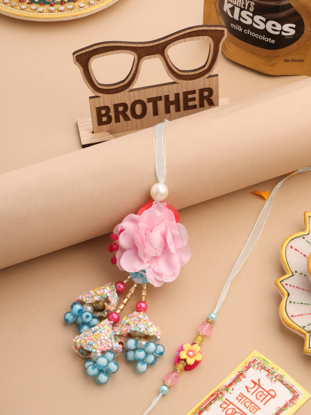 NVR Set of 2 Multicolor Artificial Beads Floral Design Bhaiya Bhabhi Rakhi Combo - Distacart