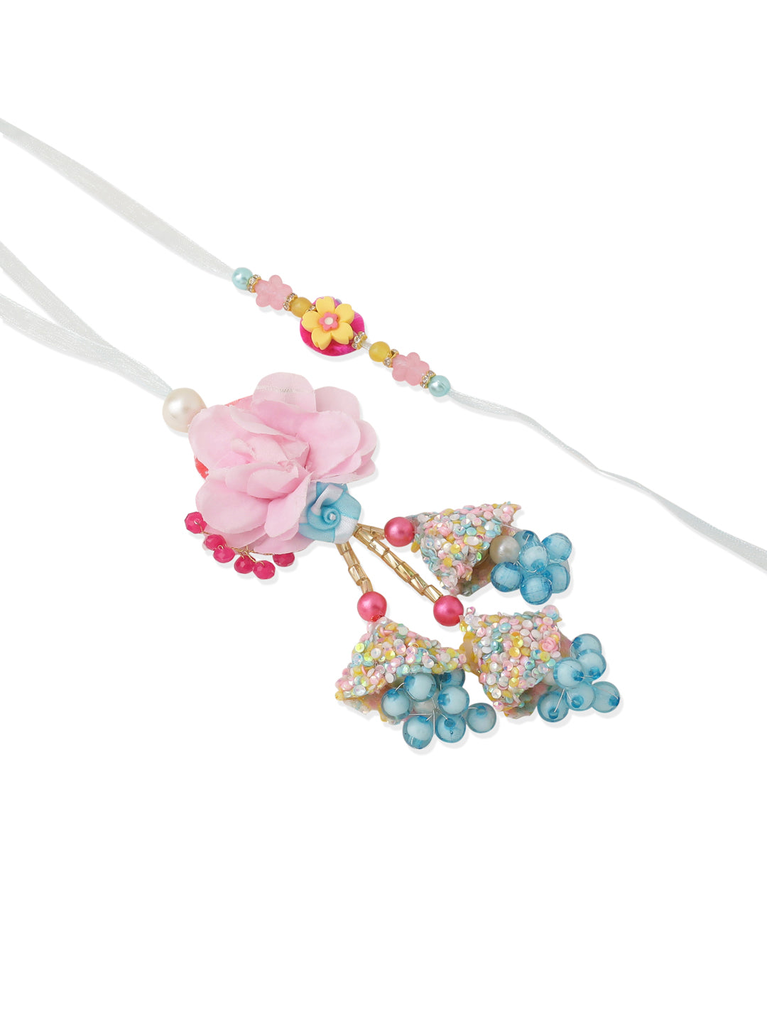 NVR Set of 2 Multicolor Artificial Beads Floral Design Bhaiya Bhabhi Rakhi Combo - Distacart