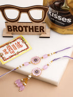 NVR Set of 2 Purple Artificial Stones & Beads Floral Design Thread Bhaiya Bhabhi Rakhi Combo - Distacart