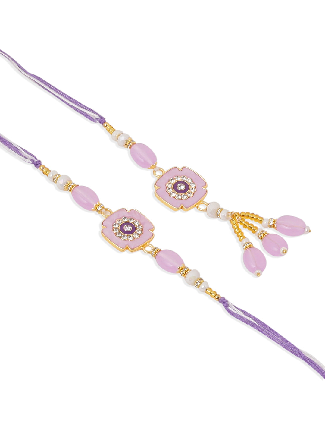 NVR Set of 2 Purple Artificial Stones & Beads Floral Design Thread Bhaiya Bhabhi Rakhi Combo - Distacart
