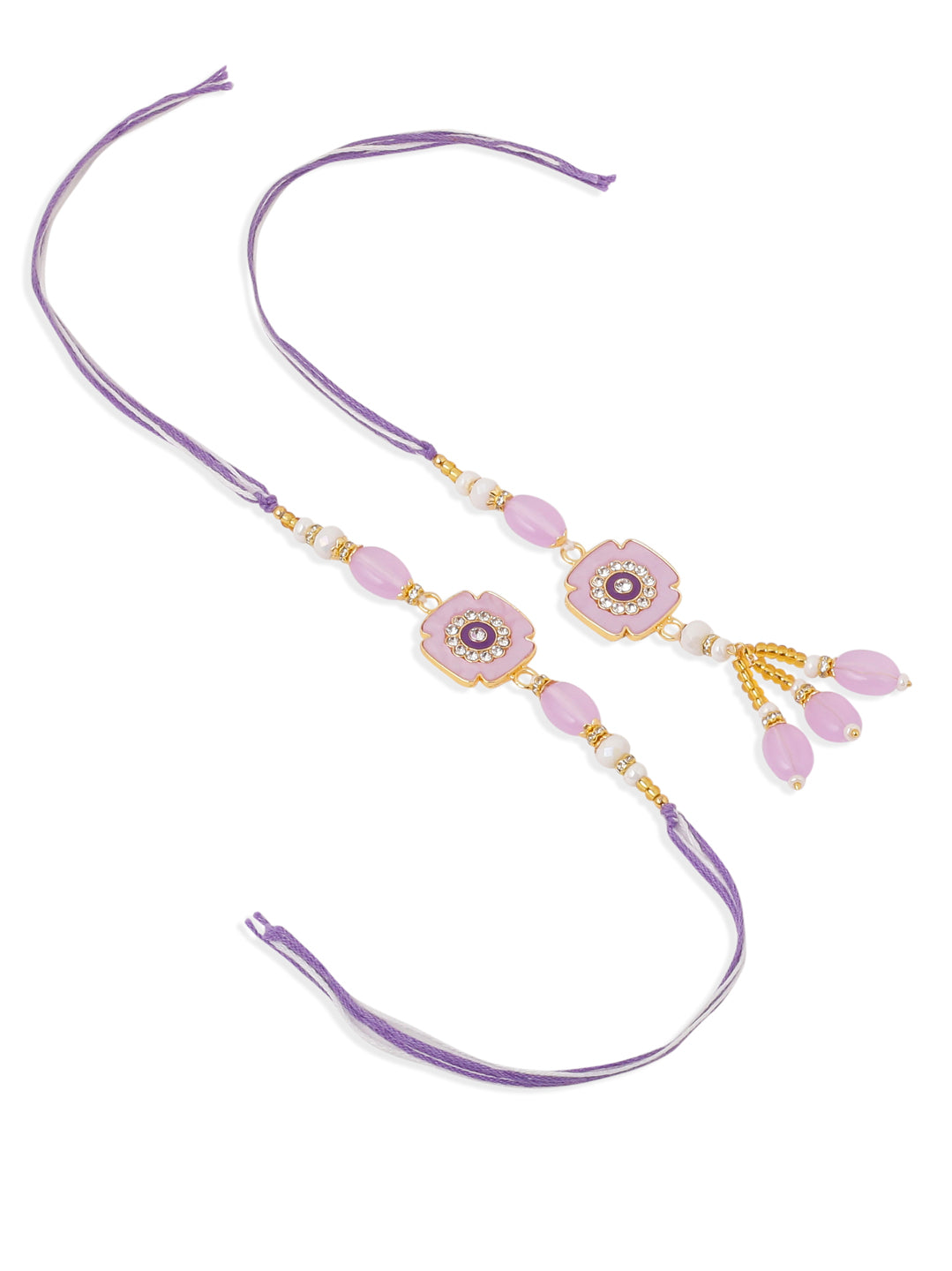NVR Set of 2 Purple Artificial Stones & Beads Floral Design Thread Bhaiya Bhabhi Rakhi Combo - Distacart