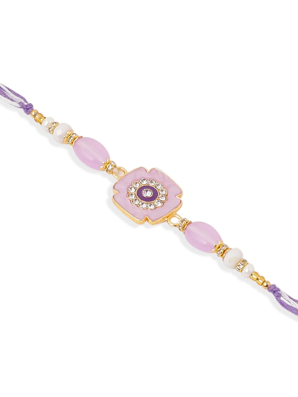 NVR Set of 2 Purple Artificial Stones & Beads Floral Design Thread Bhaiya Bhabhi Rakhi Combo - Distacart