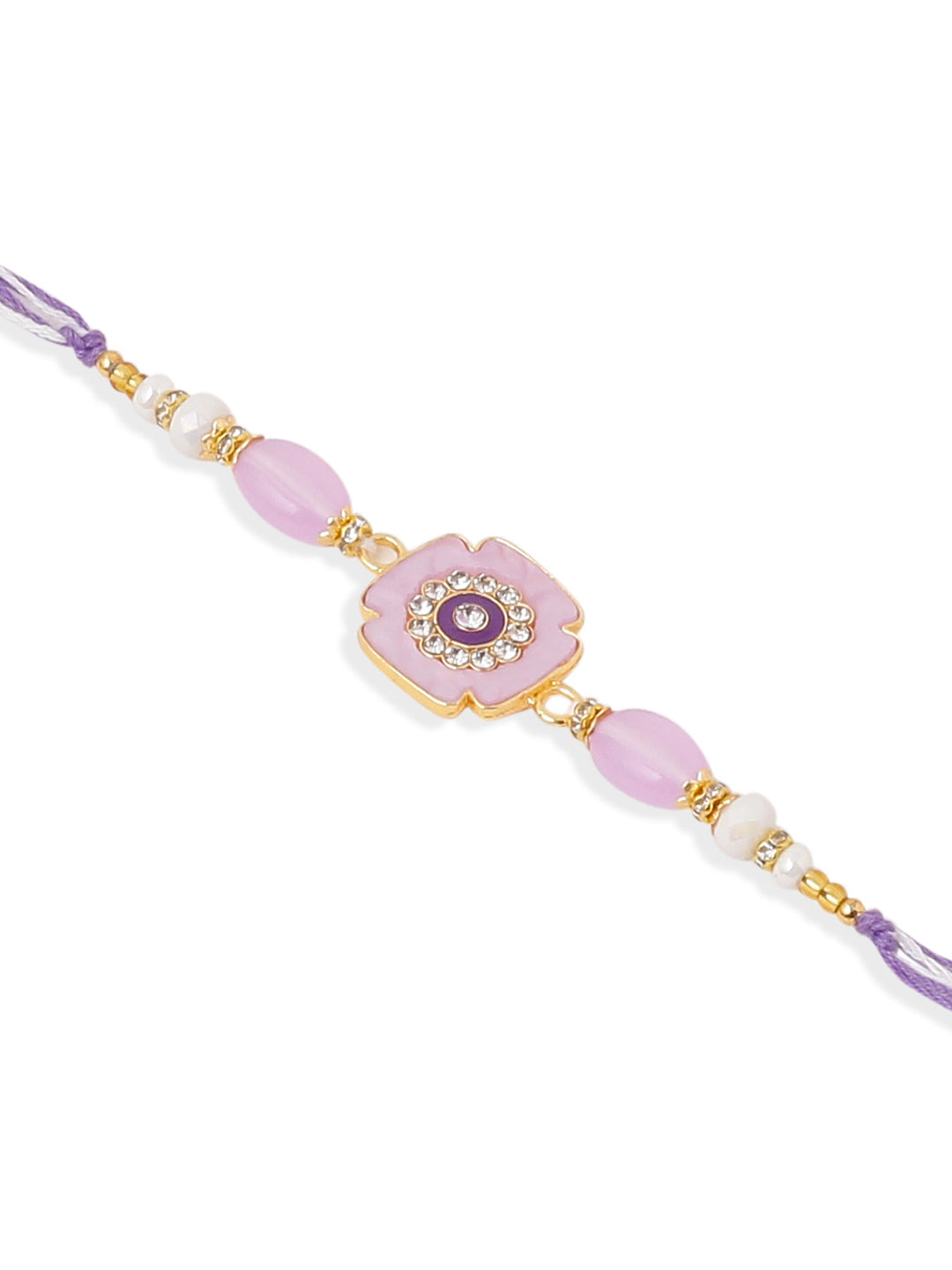 NVR Set of 2 Purple Artificial Stones & Beads Floral Design Thread Bhaiya Bhabhi Rakhi Combo - Distacart
