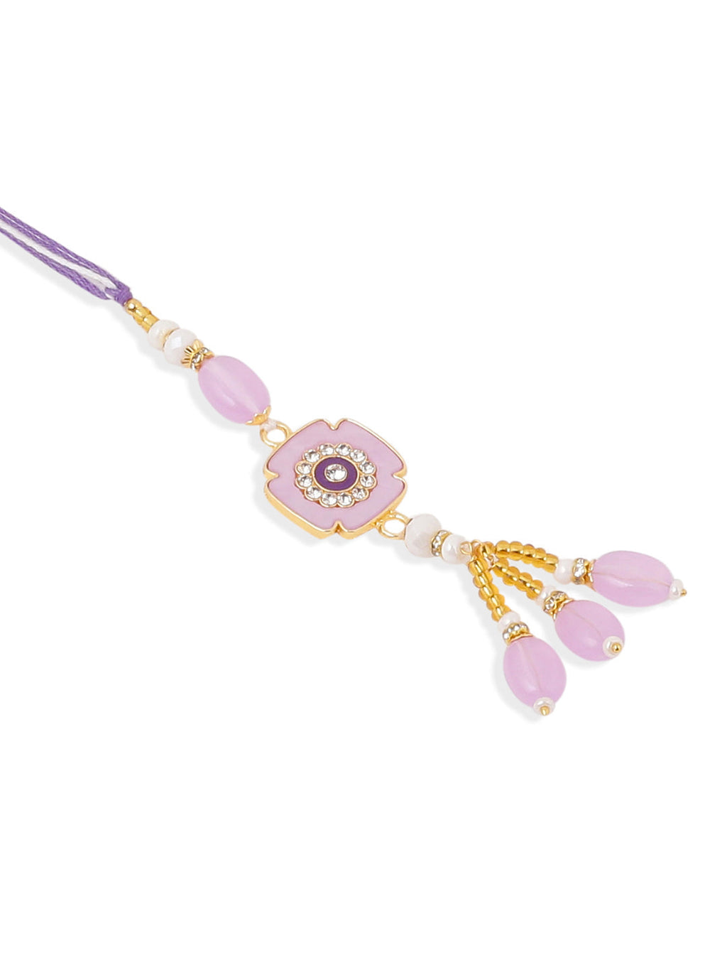 NVR Set of 2 Purple Artificial Stones & Beads Floral Design Thread Bhaiya Bhabhi Rakhi Combo - Distacart