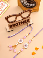 NVR Set of 2 Purple Artificial Stones & Beads Floral Design Thread Bhaiya Bhabhi Rakhi Combo - Distacart
