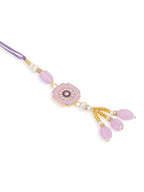 NVR Set of 2 Purple Artificial Stones & Beads Floral Design Thread Bhaiya Bhabhi Rakhi with Roli Chawal Chandan & Mishri - Distacart
