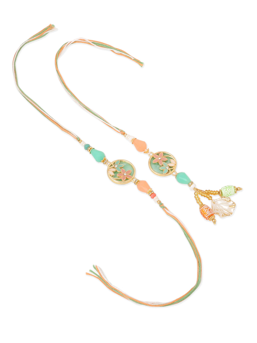 NVR Set of 2 Multicolor Artificial Beads Traditional Bhaiya Bhabhi Pair Rakhi Combo - Distacart