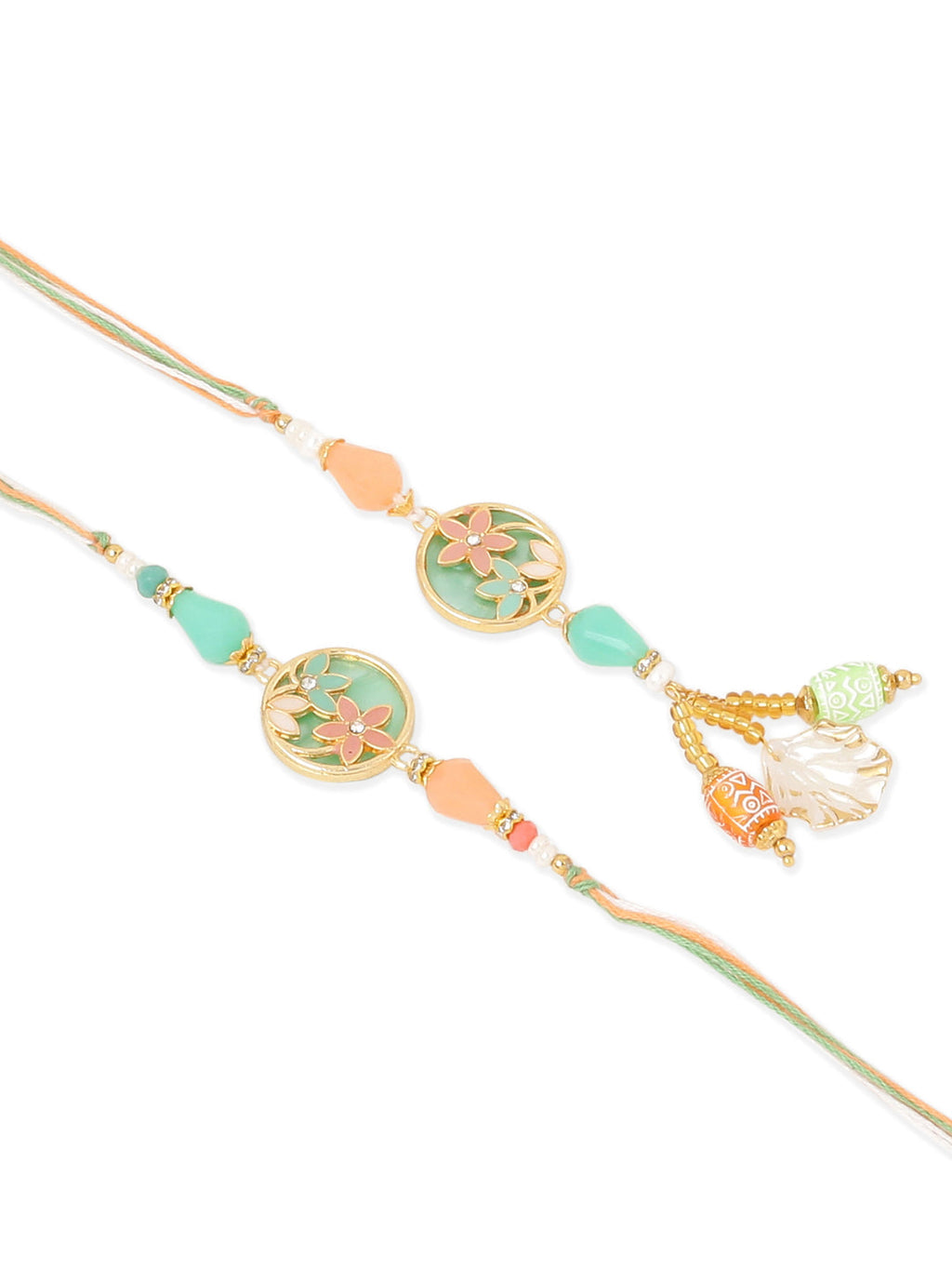 NVR Set of 2 Multicolor Artificial Beads Traditional Bhaiya Bhabhi Pair Rakhi Set with Roli Chawal Chandan & Mishri - Distacart