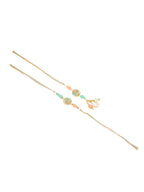 NVR Set of 2 Multicolor Artificial Beads Traditional Bhaiya Bhabhi Pair Rakhi Set with Roli Chawal Chandan & Mishri - Distacart