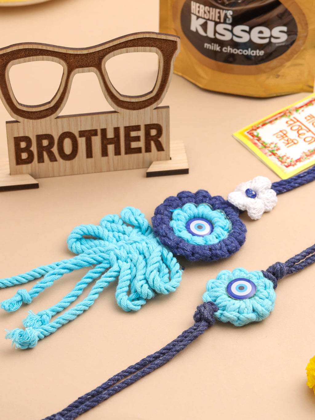 NVR Set of 2 Blue Evil Eye Floral Style Bhaiya Bhabhi Rakhi Set, Combo for Rakshabandhan - Distacart