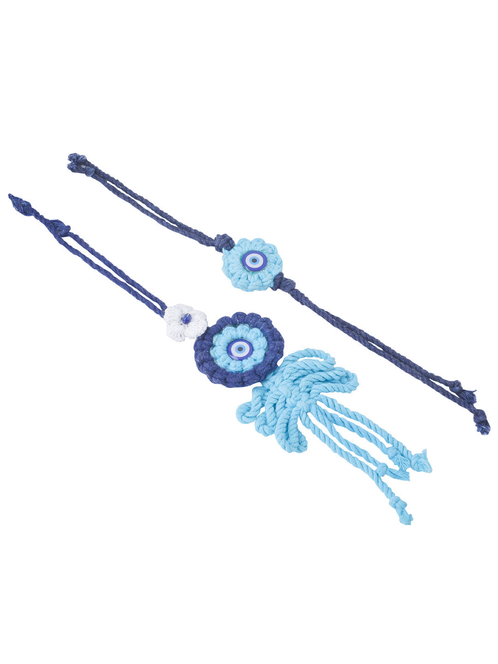 NVR Set of 2 Blue Evil Eye Floral Bhaiya Bhabhi Rakhi With Roli Chawal Chandan & Mishri - Distacart
