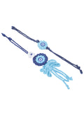 NVR Set of 2 Blue Evil Eye Floral Bhaiya Bhabhi Rakhi With Roli Chawal Chandan & Mishri - Distacart
