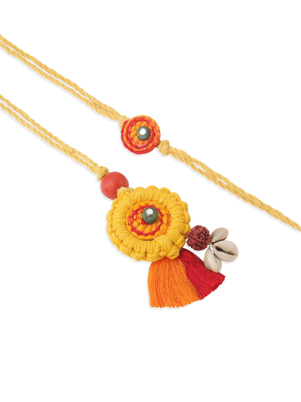 NVR Set of 2 Yellow Sea Shell Round Floral Design Bhaiya Bhabhi Rakhi Combo - Distacart