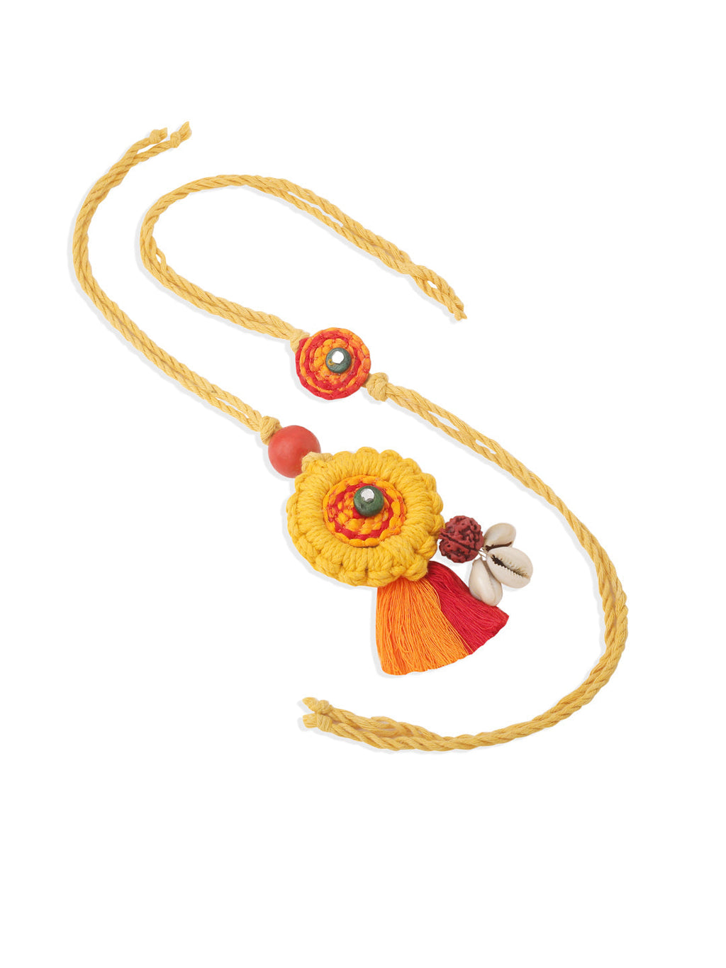 NVR Set of 2 Yellow Sea Shell Round Floral Design Bhaiya Bhabhi Rakhi Combo - Distacart