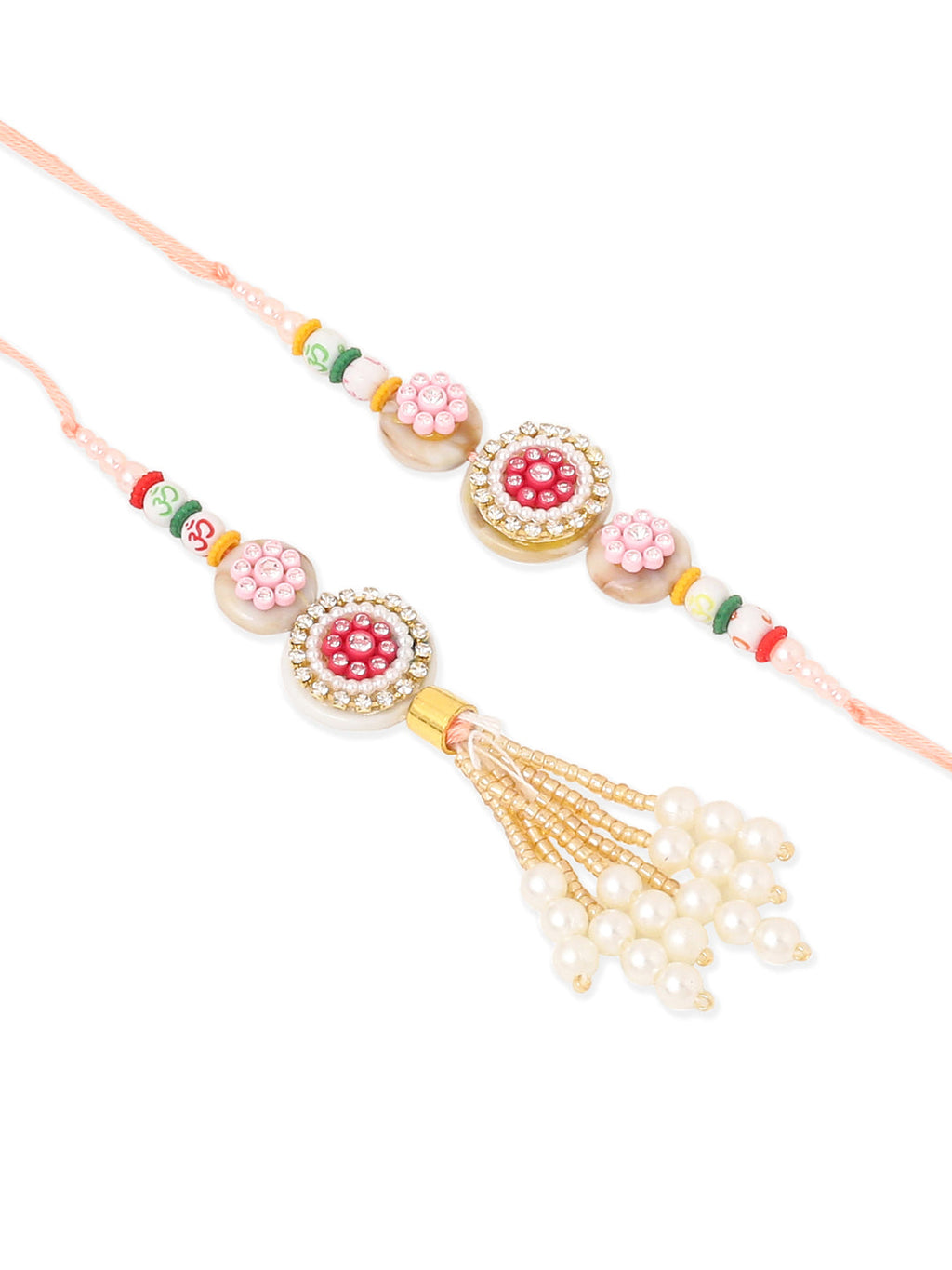 NVR Set of 2 Multicolor Artificial Stones & Beads Round Floral Bhaiya Bhabhi Rakhi Combo - Distacart