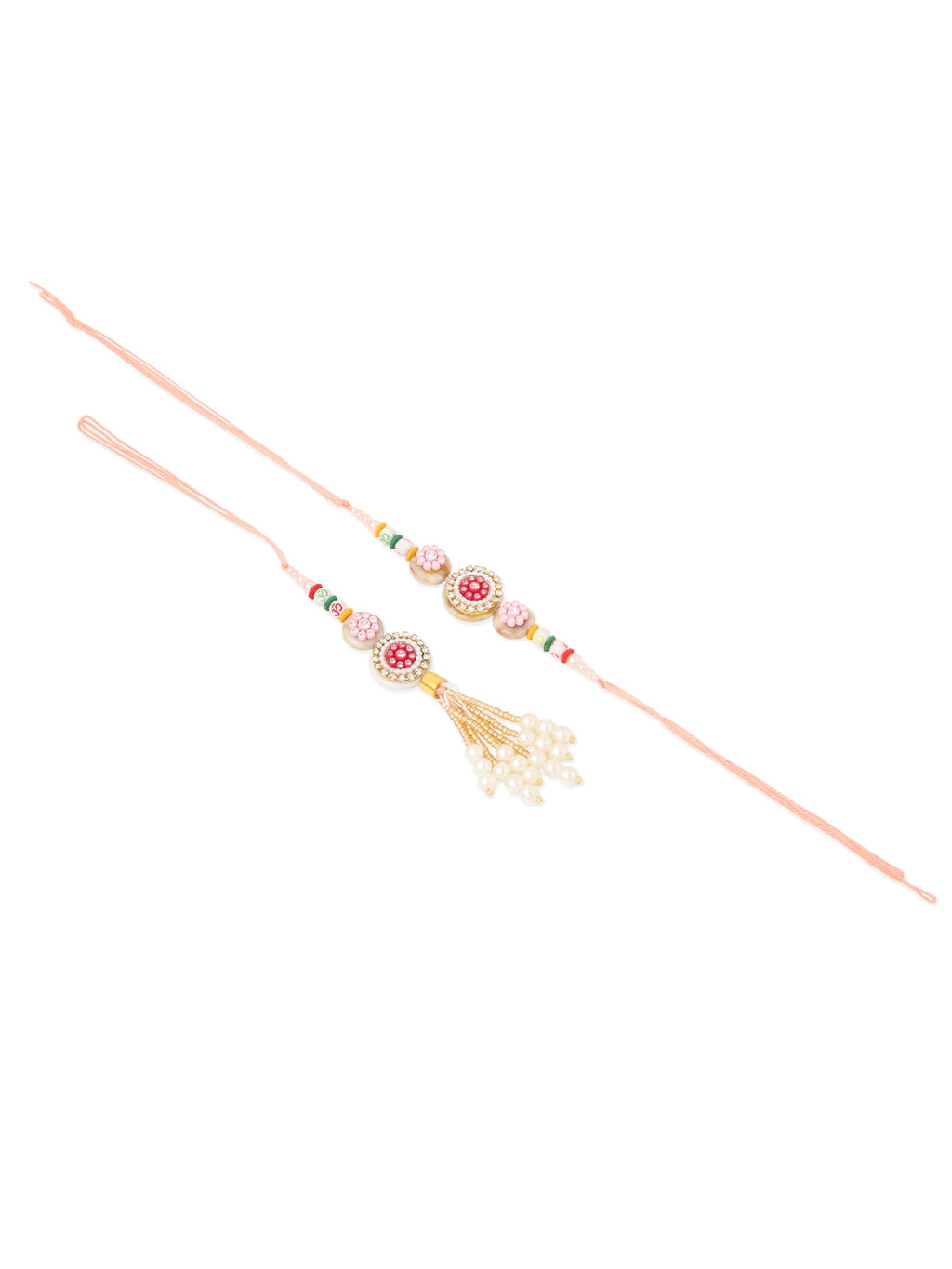 NVR Set of 2 Multicolor Artificial Stones & Beads Round Floral Bhaiya Bhabhi Rakhi Combo - Distacart