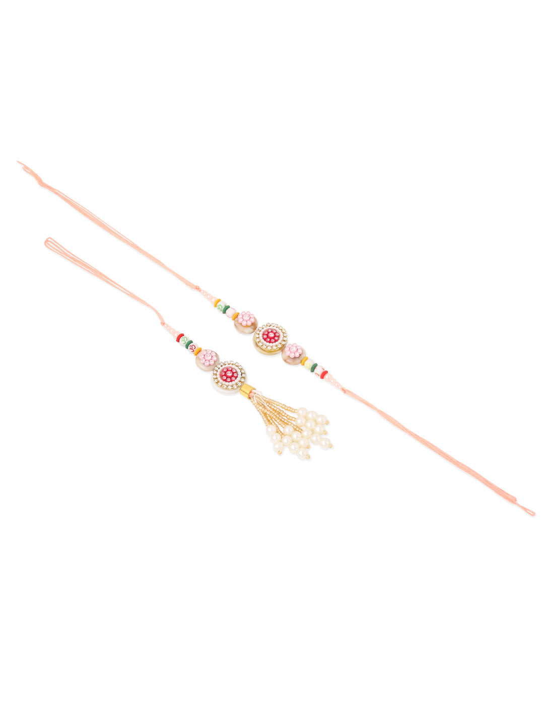 NVR Set of 2 Multicolor Artificial Stones & Beads Round Floral Bhaiya Bhabhi Rakhi Combo - Distacart