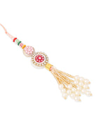 NVR Set of 2 Multicolor Artificial Stones & Beads Round Floral Bhaiya Bhabhi Rakhi with Roli Chawal Chandan & Mishri - Distacart