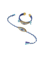 NVR Set of 2 Blue Evil Eye & Kundan Studded Handcrafted Bhaiya Bhabhi Rakhi Combo - Distacart