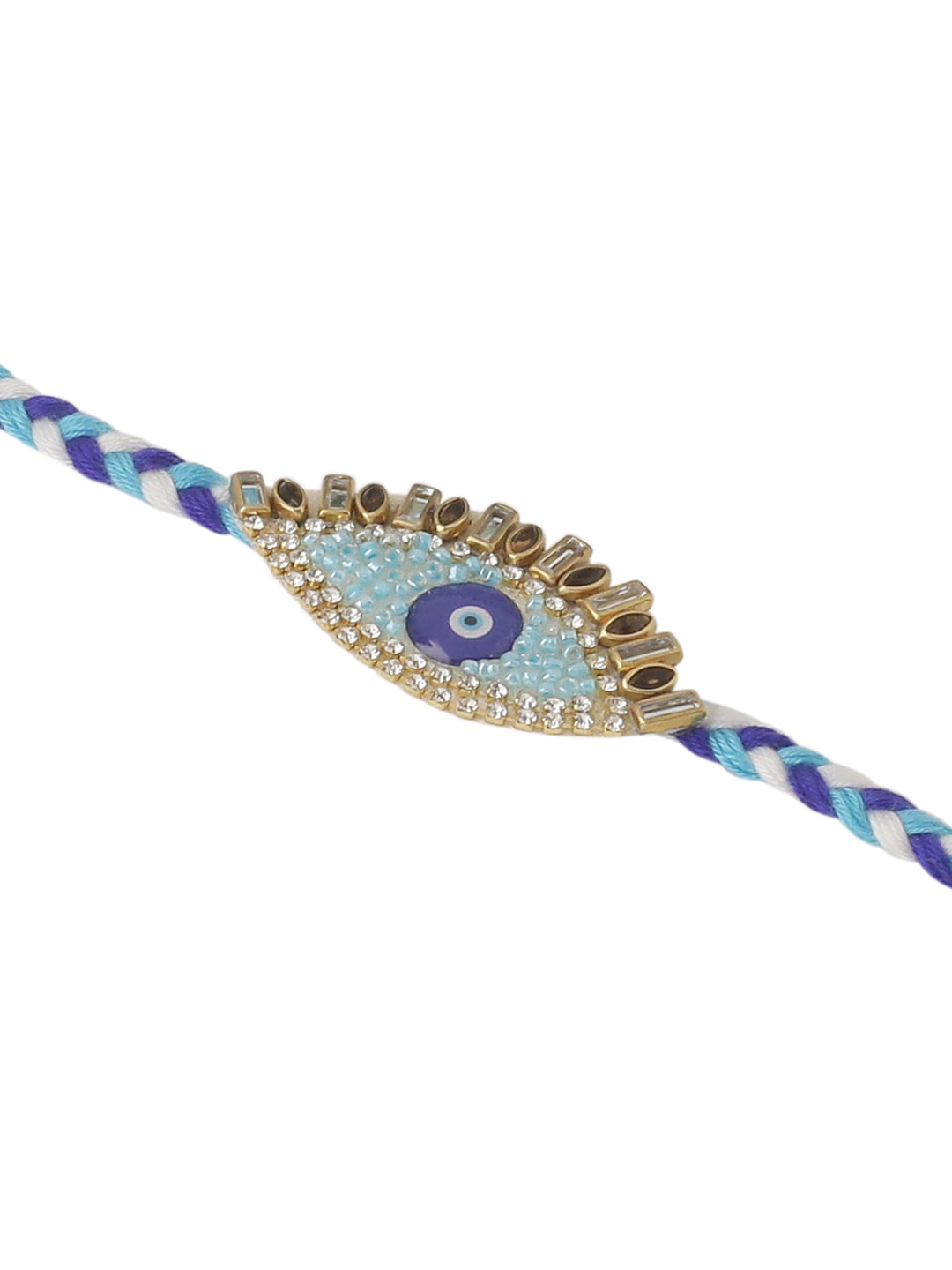 NVR Set of 2 Blue Evil Eye & Kundan Studded Handcrafted Bhaiya Bhabhi Rakhi Combo - Distacart