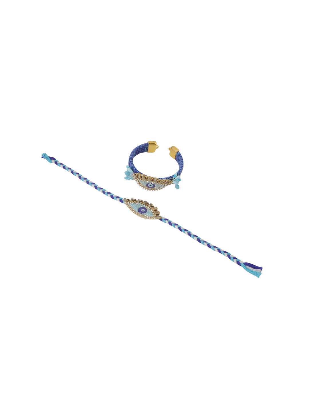 NVR Set of 2 Blue Evil Eye & Kundan Studded Handcrafted Bhaiya Bhabhi Rakhi Combo - Distacart