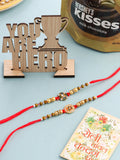 NVR Men Set of 2 Red & Gold Floral Design Artificial Stones & Beads Thread Rakhi Combo - Distacart