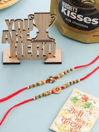NVR Men Set of 2 Red & Gold Floral Design Artificial Stones & Beads Thread Rakhi Combo - Distacart