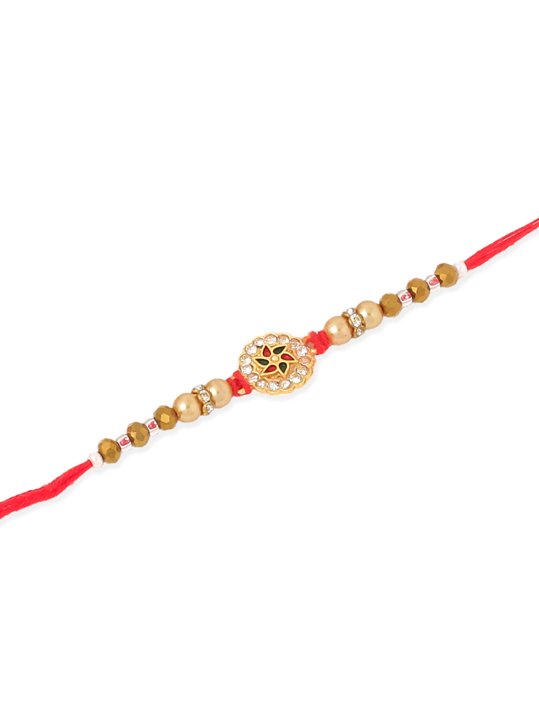 NVR Men Set of 2 Red & Gold Floral Design Artificial Stones & Beads Thread Rakhi Combo - Distacart