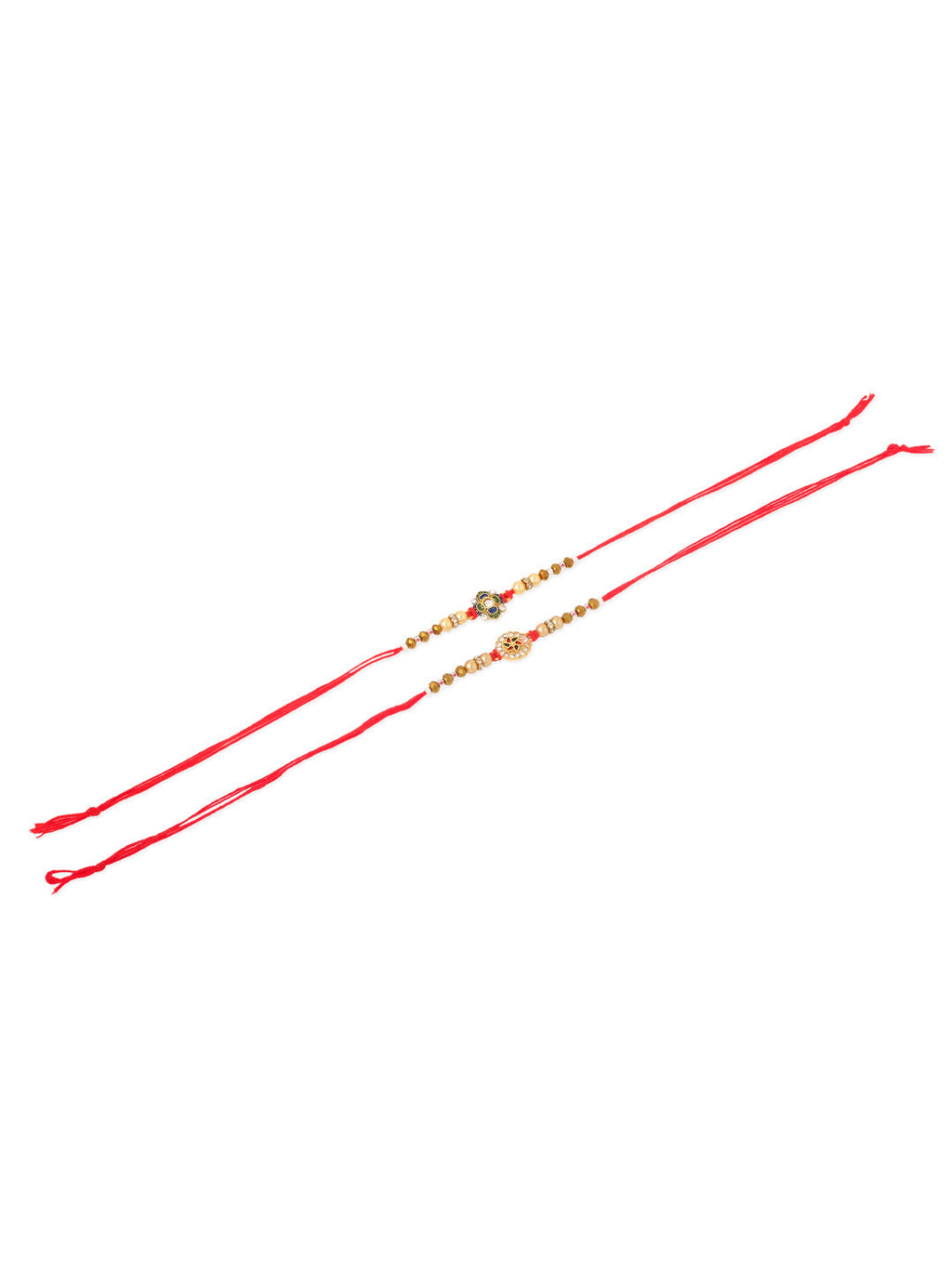 NVR Men Set of 2 Red & Gold Floral Design Artificial Stones & Beads Thread Rakhi Combo - Distacart