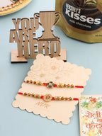 NVR Men Set of 2 Red & Gold Floral Design Artificial Stones & Beads Thread Rakhi Combo - Distacart