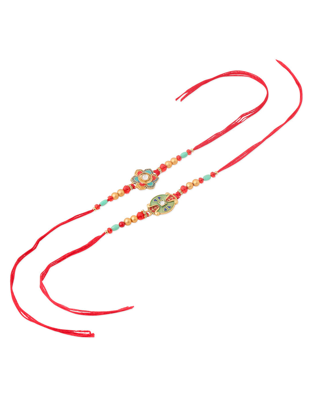 NVR Men Set of 2 Floral Design Red Artificial Stones & Beads Thread Rakhi Combo - Distacart