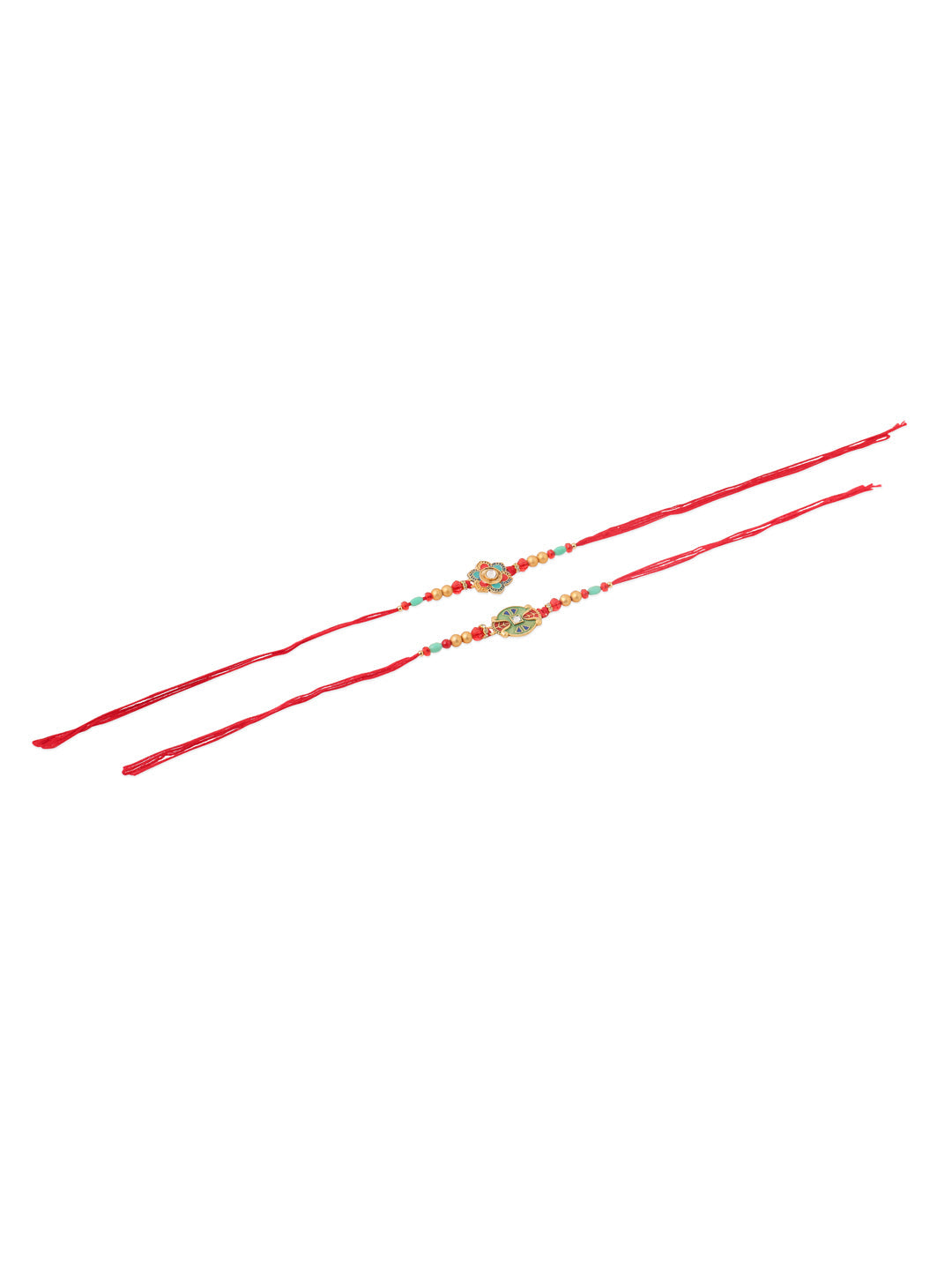 NVR Men Set of 2 Floral Design Red Artificial Stones & Beads Thread Rakhi Combo - Distacart