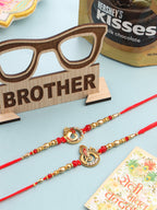 NVR Men Set of 2 Golden Red Religious Designer Ganesh Ji Thread Rakhi Combo - Distacart