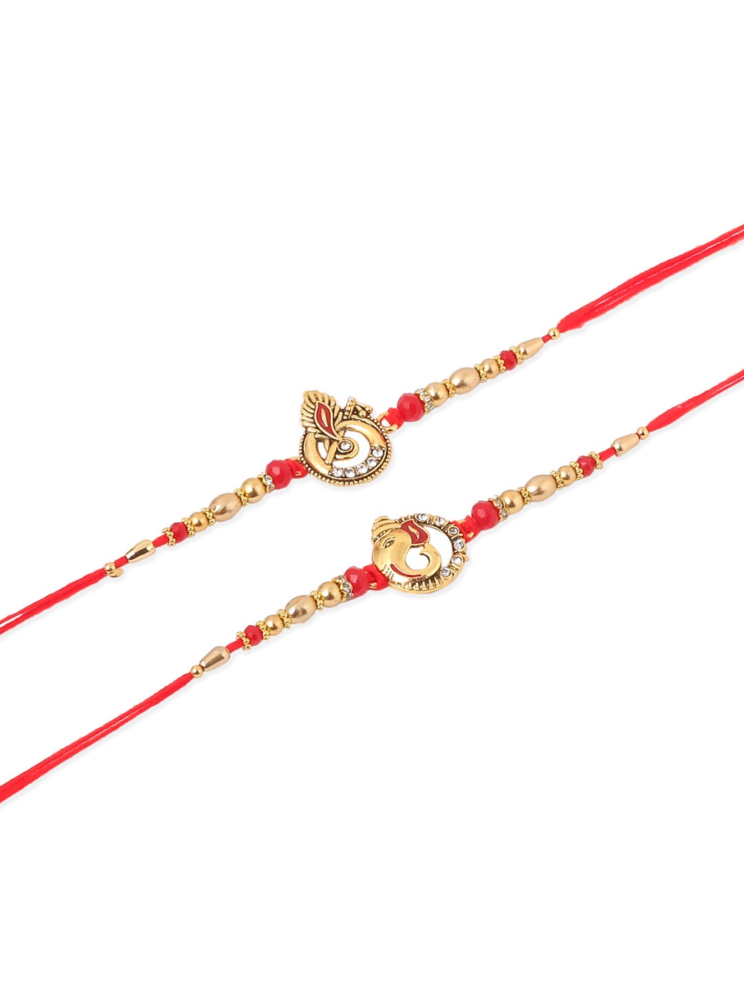 NVR Men Set of 2 Golden Red Religious Designer Ganesh Ji Thread Rakhi Combo - Distacart