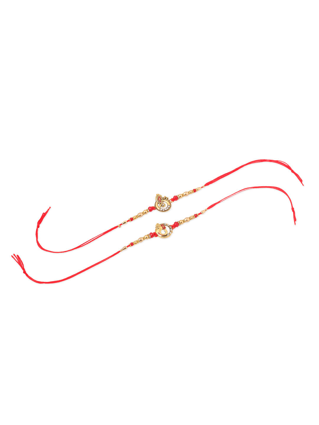 NVR Men Set of 2 Golden Red Religious Designer Ganesh Ji Thread Rakhi Combo - Distacart