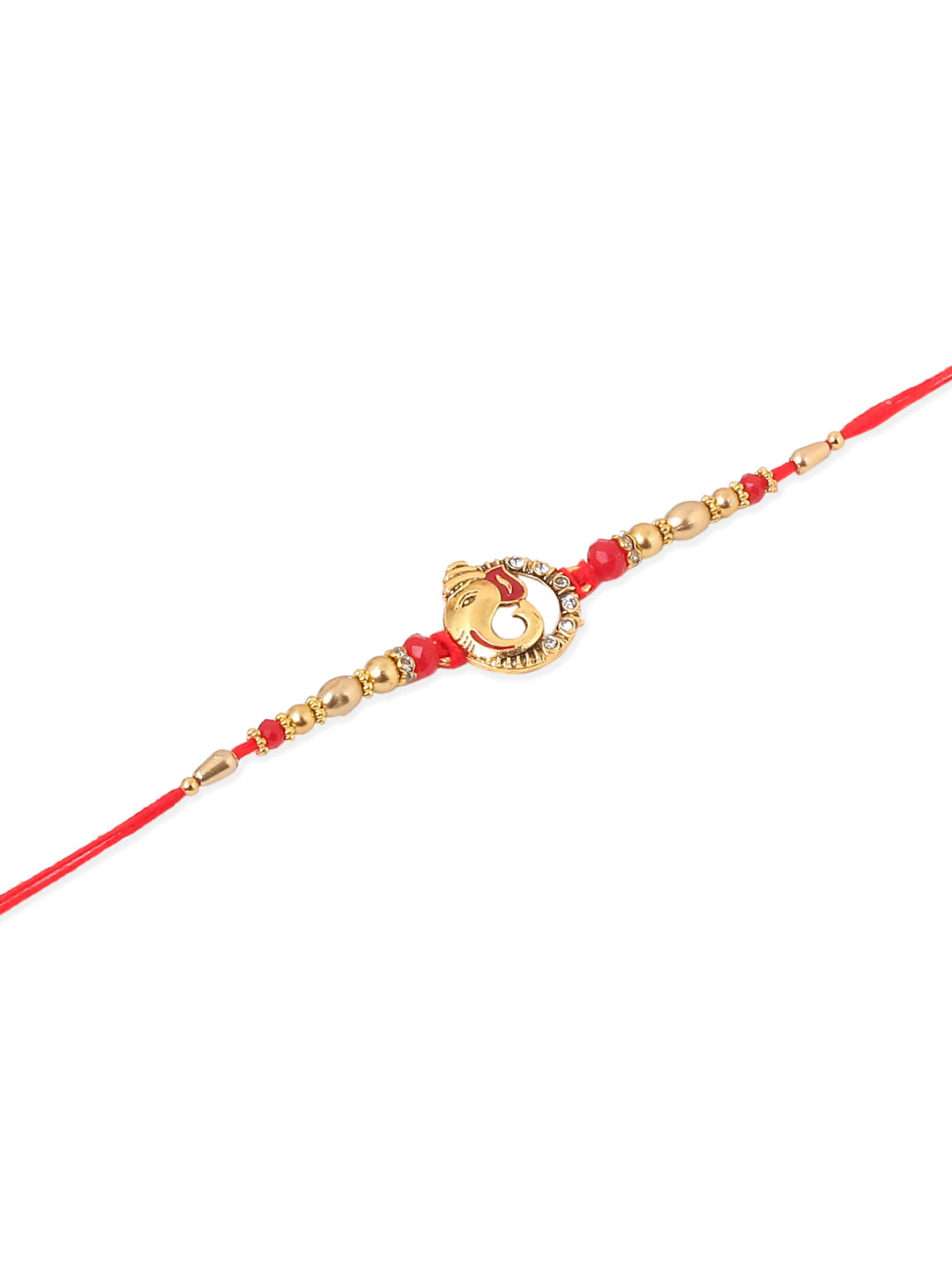 NVR Men Set of 2 Golden Red Religious Designer Ganesh Ji Thread Rakhi With Roli Chawal Chandan & Mishri - Distacart