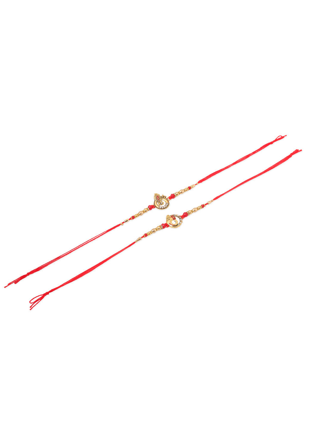 NVR Men Set of 2 Golden Red Religious Designer Ganesh Ji Thread Rakhi With Roli Chawal Chandan & Mishri - Distacart