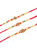 NVR Men Set of 3 Red & Gold Floral Design Artificial Stones and Beads Thread Rakhi Combo - Distacart