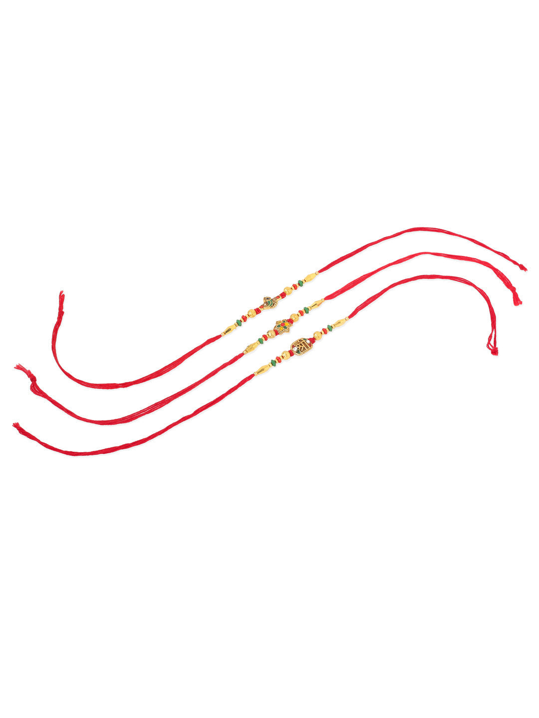 NVR Men Set of 3 Red & Gold Floral Design Artificial Stones and Beads Thread Rakhi Combo - Distacart
