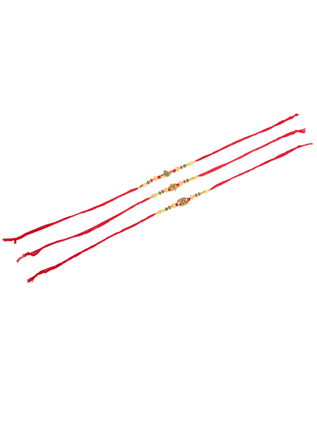 NVR Men Set of 3 Red & Gold Floral Design Artificial Stones and Beads Thread Rakhi Combo - Distacart