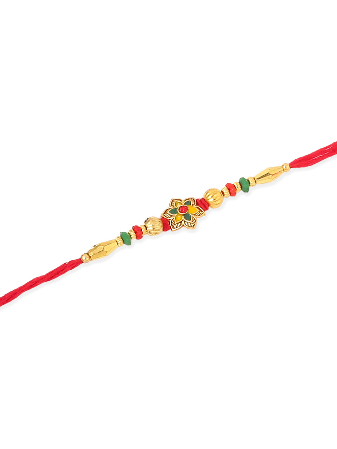 NVR Men Set of 3 Red & Gold Floral Design Artificial Stones and Beads Thread Rakhi Combo - Distacart