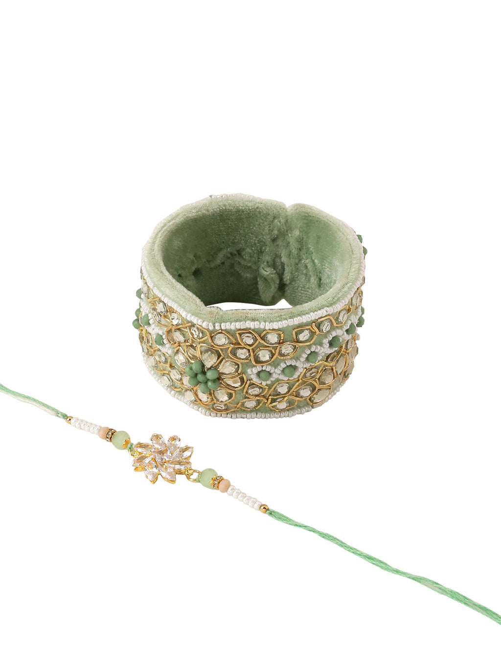 NVR Set of 2 Green Artificial Stones Bhaiya Bhabhi Rakhi Set, Combo for Rakshabandhan - Distacart