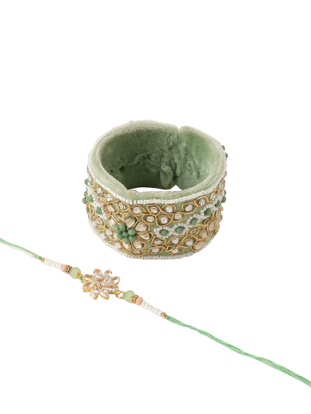 NVR Set of 2 Green Artificial Stones Bhaiya Bhabhi Rakhi Set, Combo for Rakshabandhan - Distacart