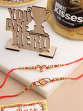 NVR Men Set of 2 Red & Gold Floral Design Artificial Beads Thread Rakhi Combo - Distacart