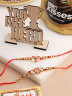 NVR Men Set of 2 Red & Gold Floral Design Artificial Beads Thread Rakhi Combo - Distacart