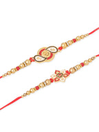 NVR Men Set of 2 Red & Gold Floral Design Artificial Beads Thread Rakhi Combo - Distacart