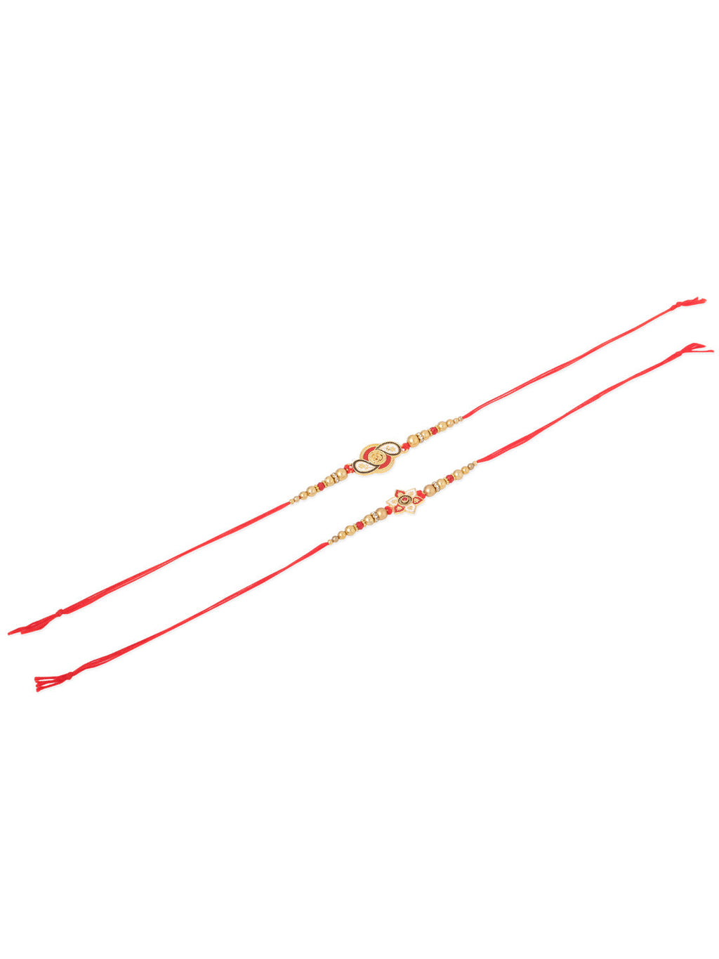 NVR Men Set of 2 Red & Gold Floral Design Artificial Beads Thread Rakhi With Roli Chawal Chandan & Mishri - Distacart