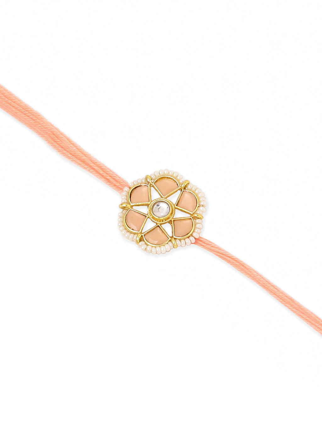 NVR Set of 2 Peach Color Artificial Stones & Pearls Bhaiya Bhabhi Rakhi Combo - Distacart