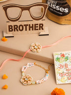 NVR Set of 2 Peach Color Artificial Stones & Pearls Bhaiya Bhabhi Rakhi Combo - Distacart